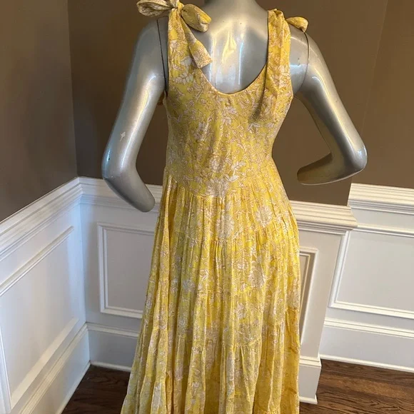 FREE PEOPLE Floral Yellow Maxi Tiered Sundress Sz Small - Picture 6 of 6